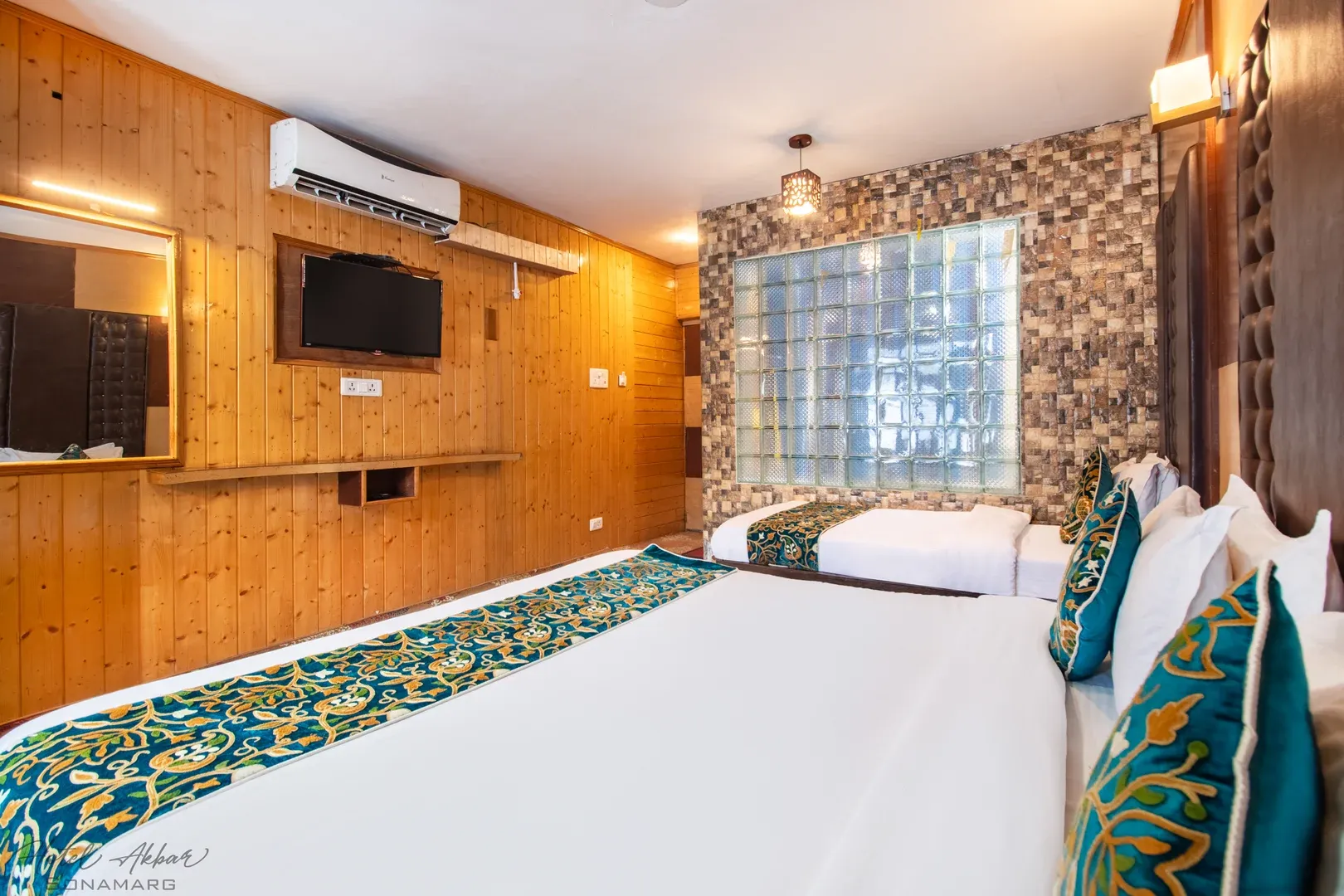 Elegant Sonamarg hotel bedroom interior view